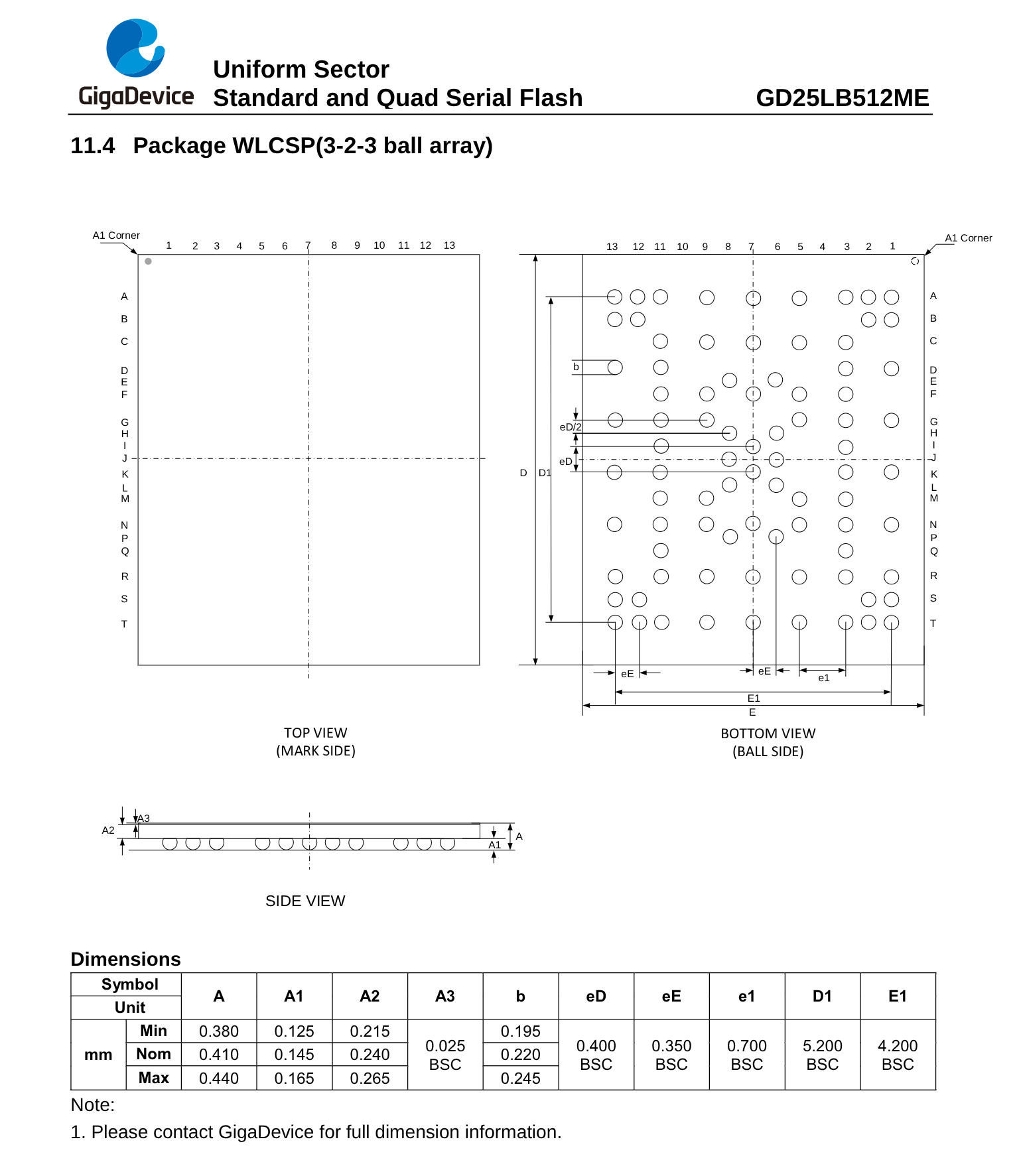 Package outline for GD25LB512ME